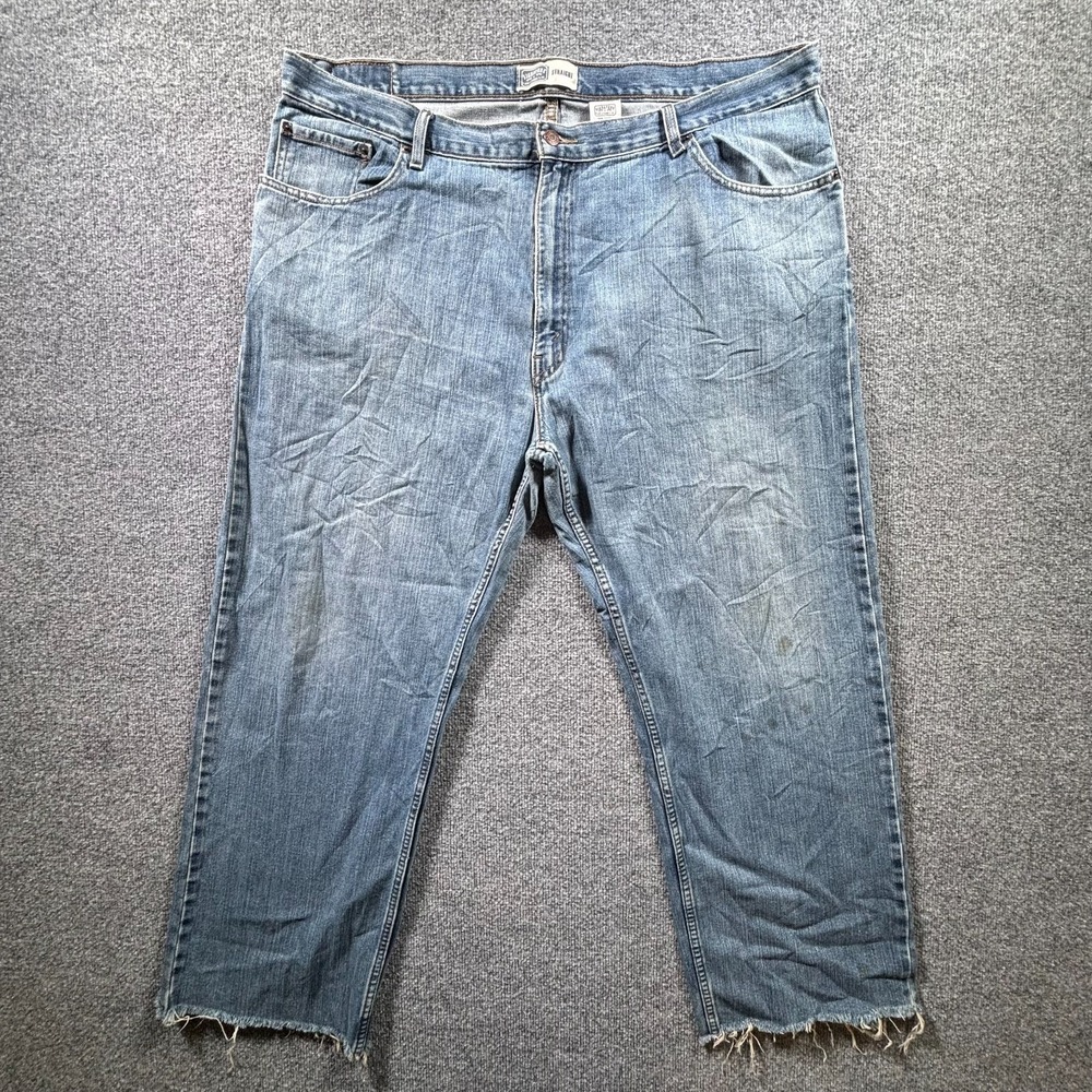 Signature By Levi Strauss Jeans Mens 44x32 Blue Denim Straight Leg Raw Hem Boho